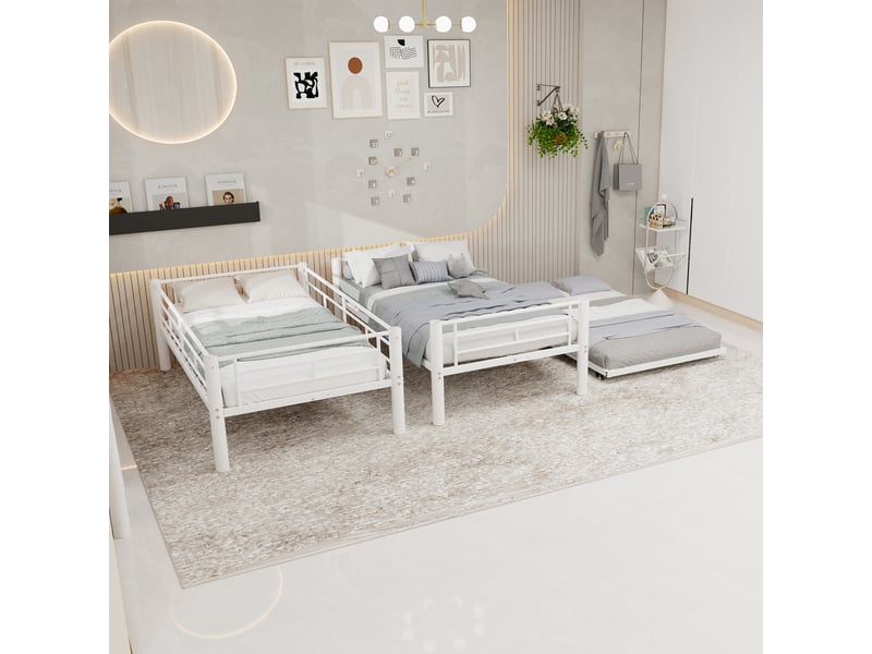  Lit superposé métal 90x190 cm - lit enfant 2 couchages - cadre robuste stable avec barrière sécurité échelle 3 marches  - noir  - Conforama C