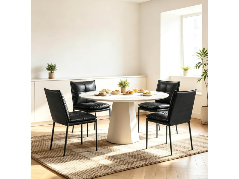  Lot de 4 chaises de salle à manger noires avec dossier rembourré, structure en métal  - Conforama E