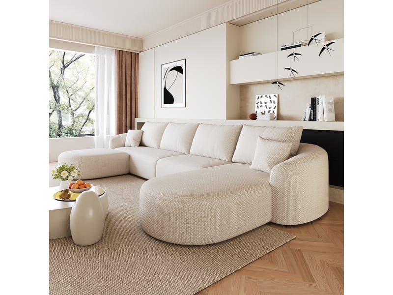 Canapé panoramique en u modulaire sans montage  - assise rembourrée, tissu chenille - blanc  - Conforama B