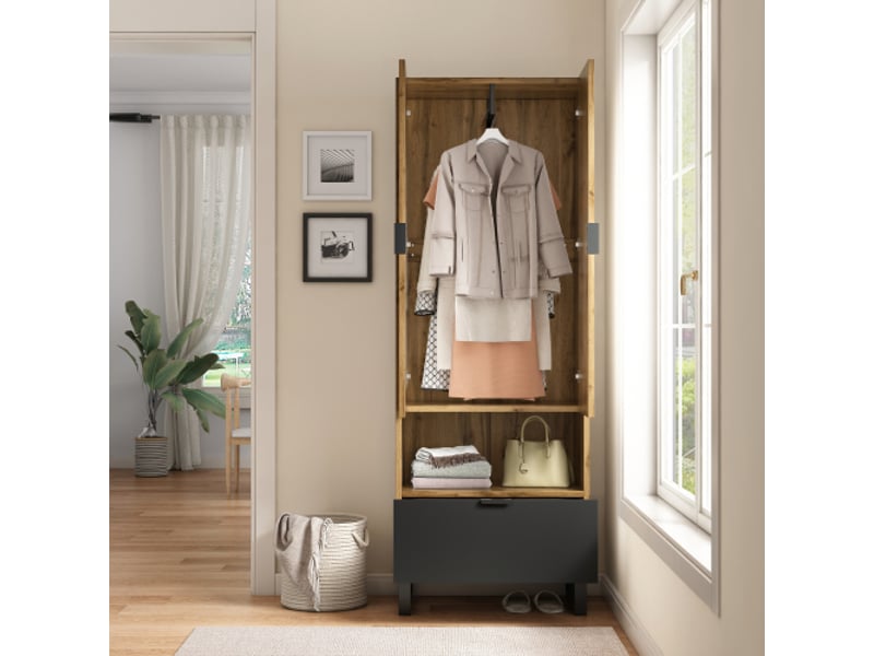  Armoire compacte: 1 tiroir, étagères réglables et barre à vêtements – rangement pratique  - Conforama E