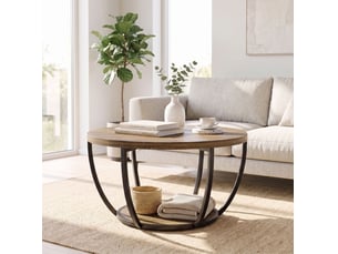 Table basse ronde 80 x 80 x 43,8 cm - marron et noir - 2 niveaux de rangement industriel
