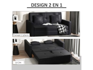 Canapé-lit 2 places convertible 2 en 1 avec 2 coussins et coffre de rangement intégré gris foncé 152 x 101 x 81 cm