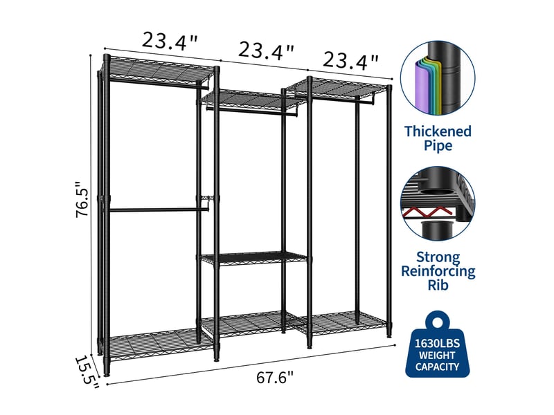  Portant à vêtements robuste modulable – 4 tringles &amp; étagères réglables – grand capacité pour chambre ou dressing – (2x3x2 étages) PHK_36PB7KHP - Conforama D