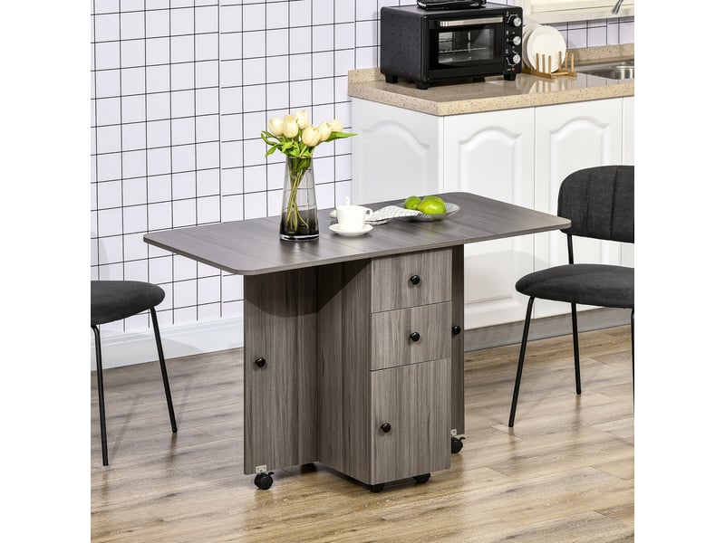  Table de cuisine pliable table à manger pliante 2 plateaux rabattables avec 2 tiroirs 1 placard gris  - Conforama D