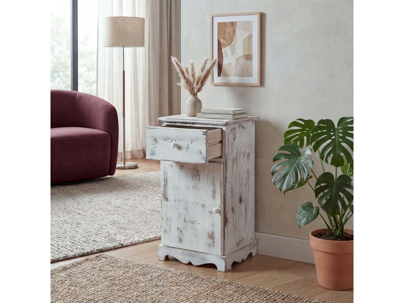  Commode, table d'appoint, chevet, table haute, 35x29x63cm, shabby, vintage - blanc  - Conforama B