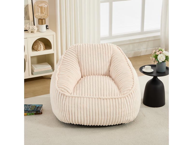Fauteuil pouf en velours côtelé avec rembourrage en mousse souple, léger pour intérieur, beige, 46 × 43 × 29 cm - Conforama B