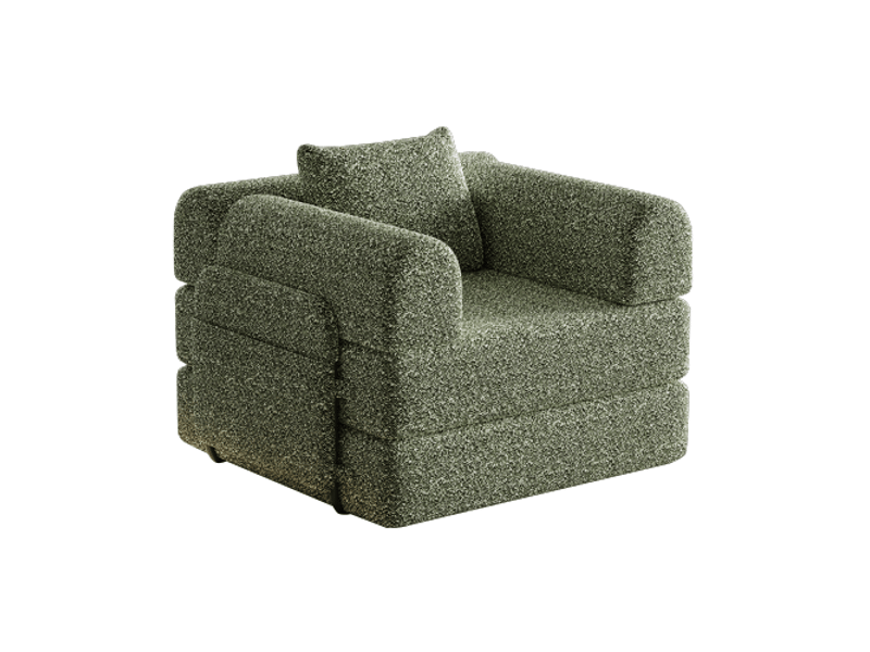  Fauteuil convertible 1 place vert en chenille, canapé-lit 2-en-1 avec rangement dans l’accoudoir, couchage d’appoint pour studio Bubbly - Conforama A