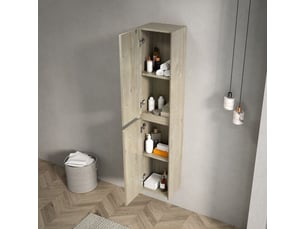 Meuble de salle de bain haut - colonne avec 2 portes et étagère réglable - grain de bois de chêne crème - 140cm