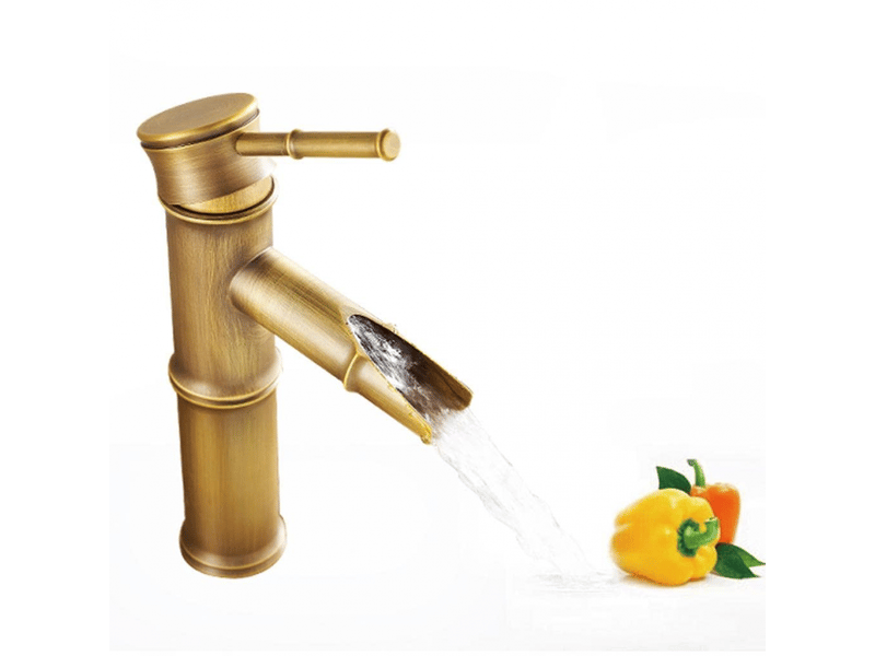  Robinet de salle de bain, mitigeur de lavabo en laiton, robinet à poignée unique en laiton antique et bambou, style court  - Conforama C