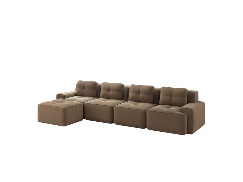 Canapé modulaire en l 4 places 382x177x69 cm, sans montage, assise moelleus, assise profonde 74 cm, en velours côtelé, marron - Conforama A