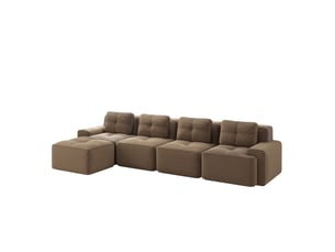 Canapé modulaire en l 4 places 382x177x69 cm, sans montage, assise moelleus, assise profonde 74 cm, en velours côtelé, marron