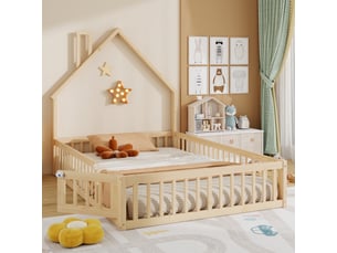 Lit cabane 140x190 cm <strong>MEULVA</strong> <strong></strong> coloris naturel