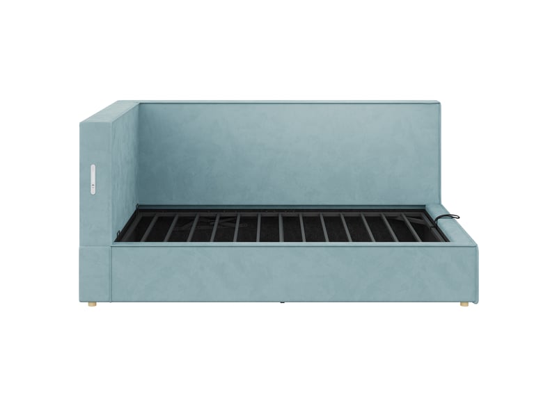  Lit coffre 90x200 cm, lit simple en velours bleu avec led et usbtype-c, sans matelas  - Conforama R