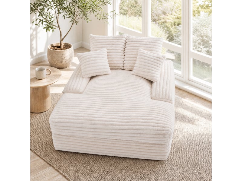  Méridienne modenvie canapé-lit multifonction 137 x 175 cm en velours côtelé beige  - Conforama E
