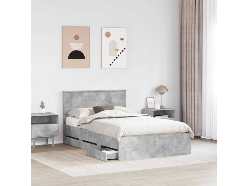 Lit double- lit adulte - cadre de lit gris béton 135 x 190 cm bois ingénierie - Conforama B