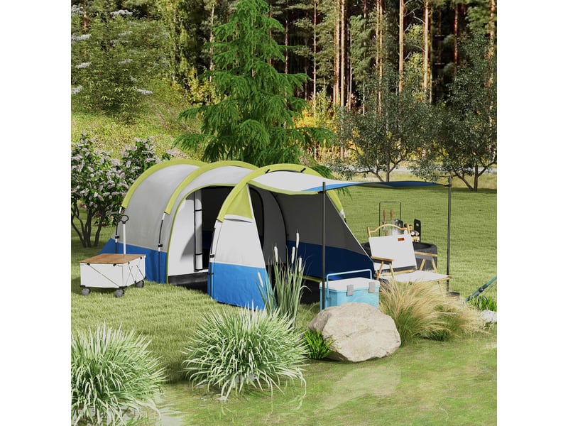  Tente de camping pour 2 personnes, crochet pour lanterne, trois entrées, imperméable, verte  - Conforama C