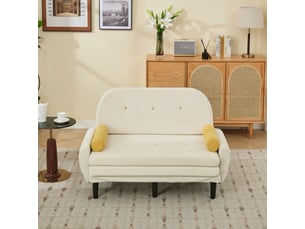 Fauteuil relax convertible avec coffre de rangement, canapé lit 2 places en tissu côtelé ivoire pour salon moderne
