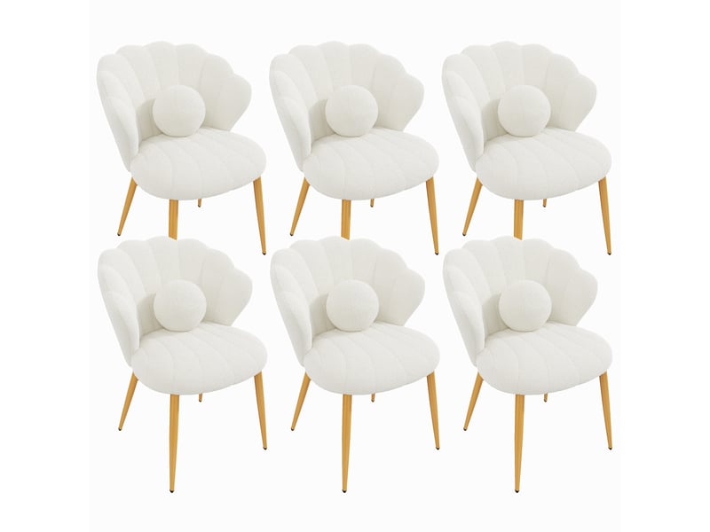  Lot de 6 fauteuils - 60x62.5x83 cm - tissu bouclé - assise rembourrée - dossier coquillage - pieds en métal - moderne - blanc CozyNest - Conforama A