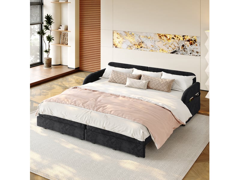  Canapé-lit convertible modenvie 3 places 206 x 84 x 90 cm extensible 3 en 1 en chenille noir  - Conforama D
