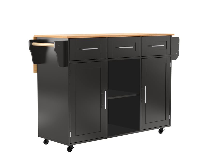  Desserte de cuisine 139 x 46 x 91,5 cm noir et naturel mdf, plateau rabattable et rangements sur roulettes  - Conforama D
