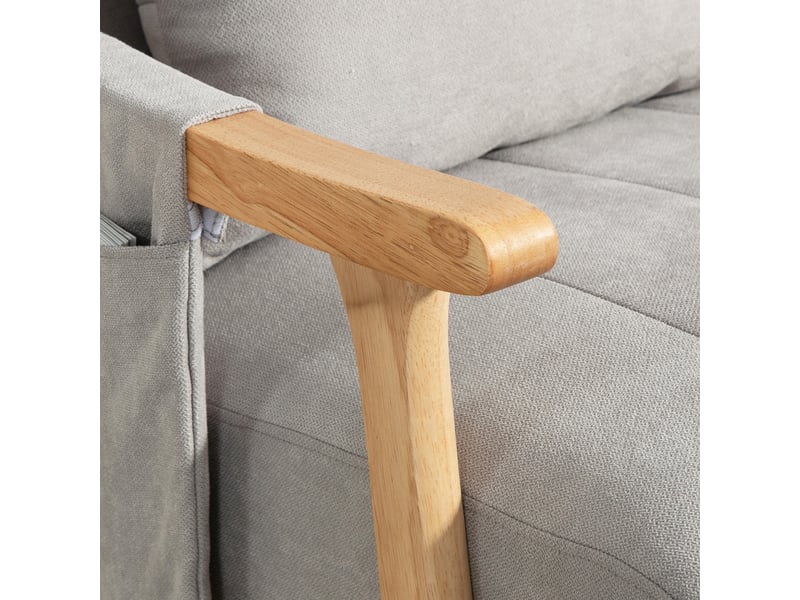  Fauteuil à bascule gris rembourré avec coussin lombaire et poches latérales, cadre en bois, 90x65x98 cm  - Conforama E