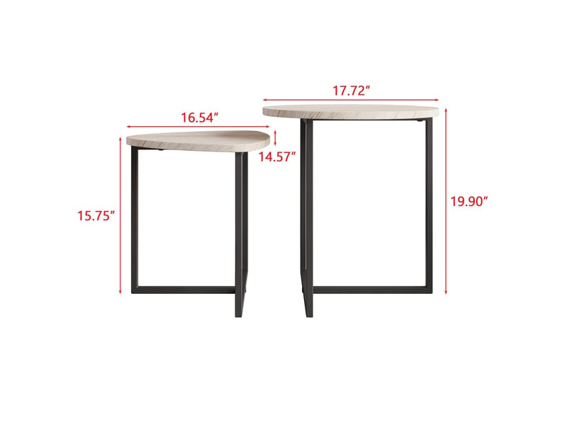  Lot de 2 tables basses gigognes rondes 45x48 et 42x40 cm, gain de place, design industriel, métal, chêne blanc américain  - Conforama C