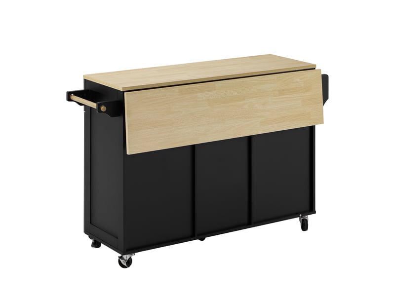  Îlot de cuisine sur roulettes avec plan de travail extensible, meuble de rangement noir avec tiroirs, 140x40x92 cm  - Conforama D