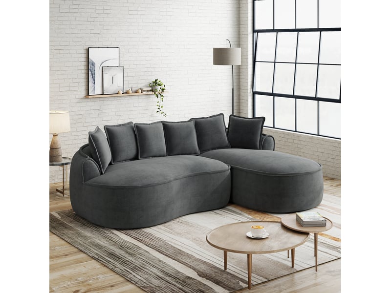  Canapé d’angle modulable 3 places en chenille gris avec méridienne 252x164 cm  - Conforama E