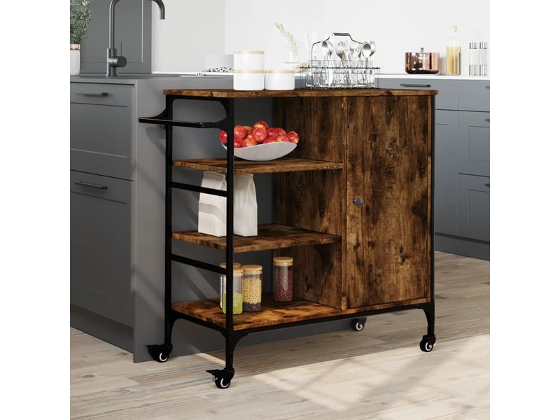  Desserte de cuisine, chariot de rangement chêne fumé 87,5x38,5x84,5 cm bois ingénierie  - Conforama C