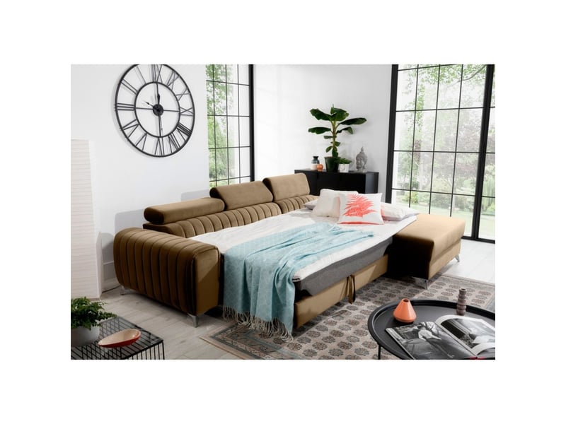  Canapé d'angle droit marron clair convertible 3 places jayson convertible 3 places  - Conforama E