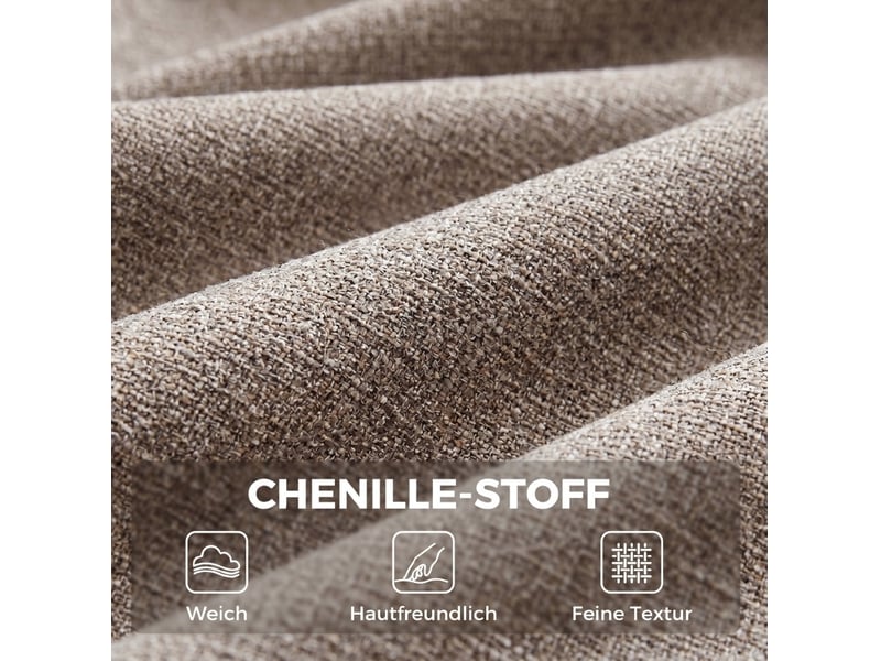  Fauteuil avec accoudoirs et dossier ergonomique, pieds en métal, effet chenille, polyester marron clair 60 × 57 × 83 cm  - Conforama E