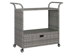 Chariot de service, chariot de bar avec tiroir gris 100x45x97 cm résine tressée
