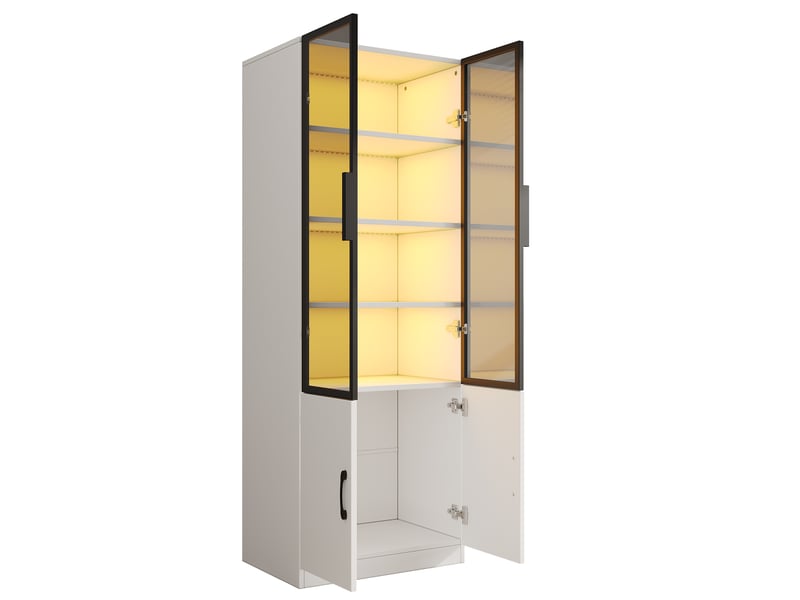 Vitrine 60x40x160 cm en verre fumé esg et panneau de particules, cadre aluminium, led multicolore via app, 2 portes fermées - blanc - Conforama E