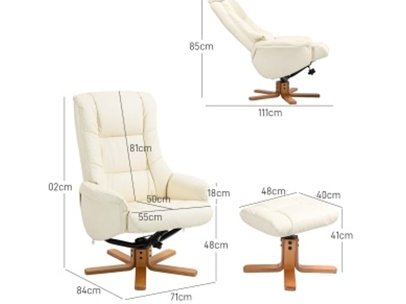  Fauteuil relax inclinable avec repose-pieds blanc crème, fonction bascule, dossier haut  - Conforama D