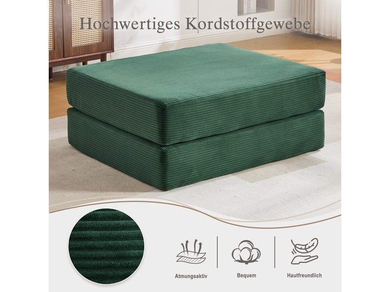  Pouf convertible en lit en velours côtelé vert émeraude 109 x 95 x 43 cm W2845P435665 - Conforama E