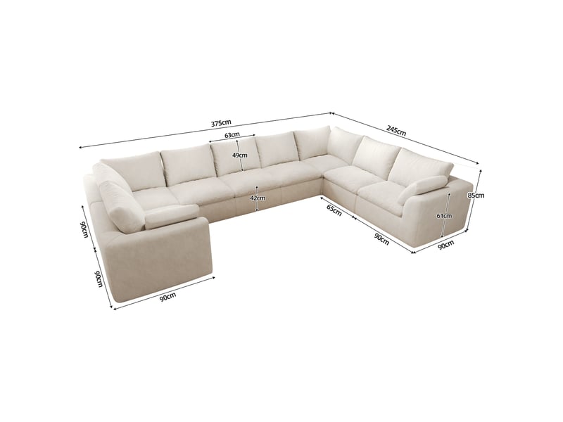 Canapé d'angle 8 places 375x245 cm - mousse haute élasticité - tissu - salon moderne - beige - Conforama C
