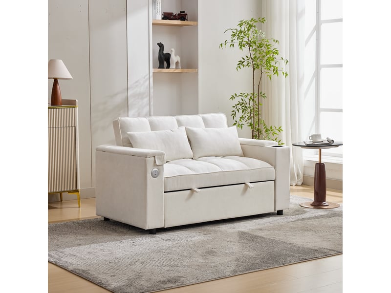  Canapé-lit convertible modenvie 2 places 140,5 x 74 x 82 cm dossier réglable usb et usb type-c beige  - Conforama D