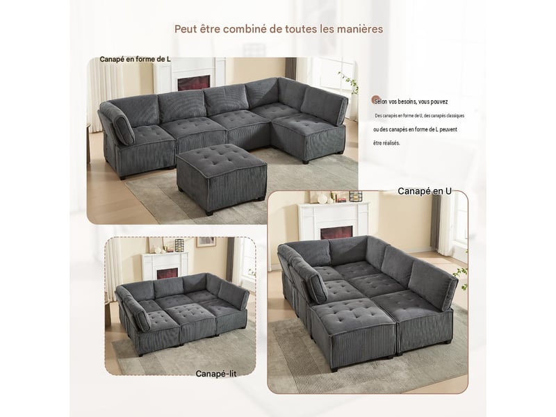  Canapé modulable 6 places en velours côtelé gris W2845S00124 - Conforama E