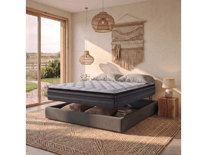  Ensemble lit coffre parallèle et matelas hybride nuage 160x200 cm - tissu gris foncé- collection tissu PREMIUM - Conforama B