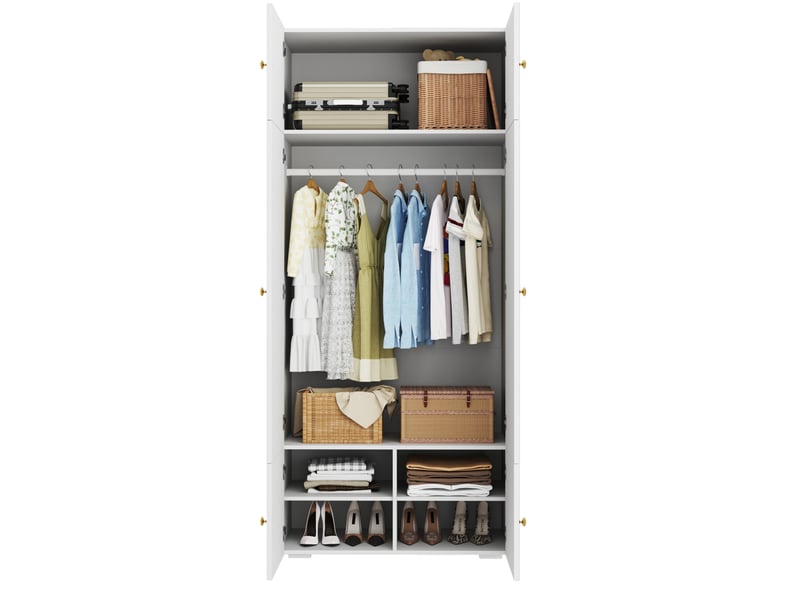  Armoire 2 portes avec 1 tringle et 5 rangements pour chambre, bureau et chambre d’enfant, blanc, 90 × 50 × 200 cm  - Conforama A