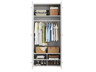 Armoire 2 portes avec 1 tringle et 5 rangements pour chambre, bureau et chambre d’enfant, blanc, 90 × 50 × 200 cm