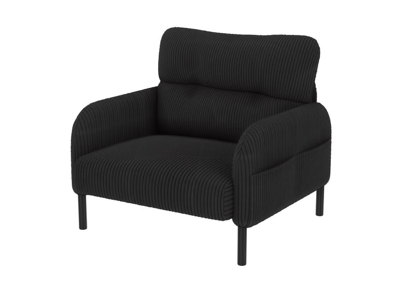  Fauteuil d'accent 67x75x79cm – fauteuil lounge individuel contemporain avec assise profonde et poches latérales double face – velours côtelé - noir  - Conforama A