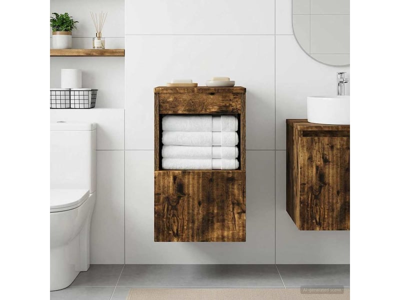  Armoire de salle de bain, meuble de rangement chêne fumé 30x41x50 cm  - Conforama D