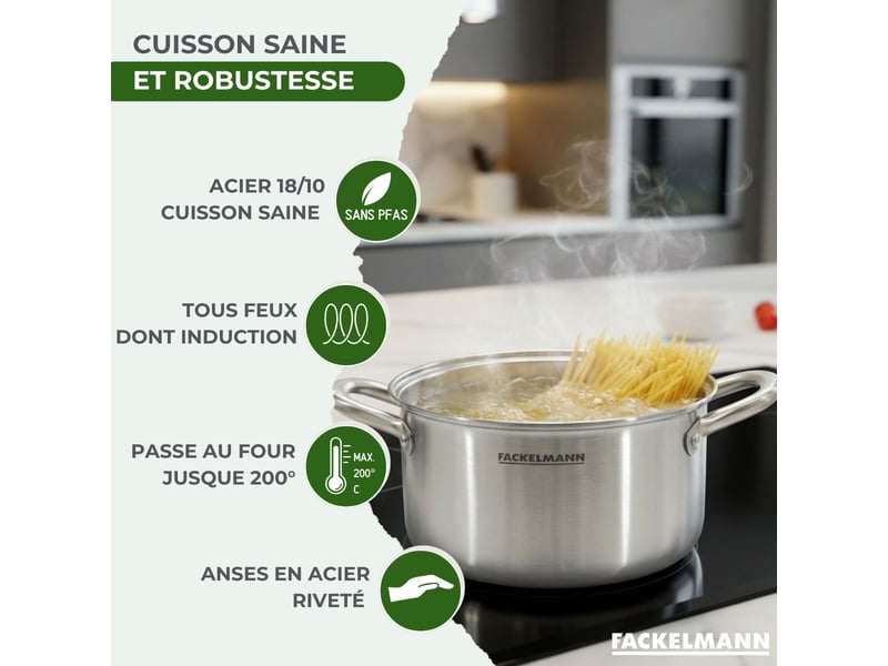 Faitout 20 cm en inox 1810 triply fackelmann vita3 66221 - Conforama C