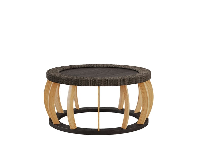  Table basse rotin vintage bois massif forme ronde pieds courbés style bohème noir brun  - Conforama E