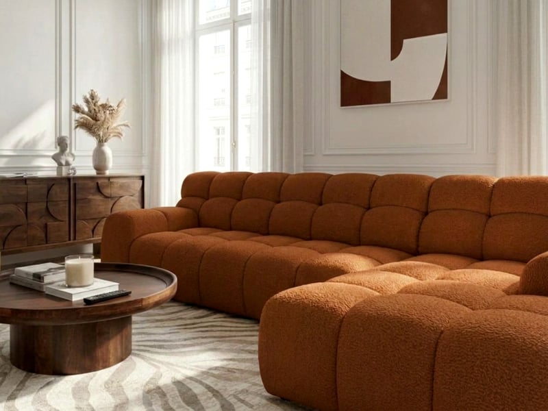 Bobochic canapé d'angle convertible avance-recule électrique andre tissu texturé orange angle droit ANDRE - Conforama C