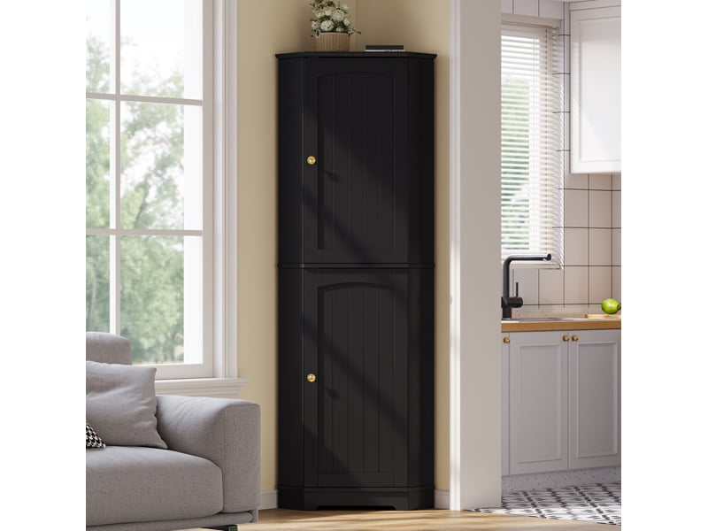 Meuble d'angle avec 2 portes et étagères réglables, rangement vertical pour cuisine, mdf noir, 42 × 42 × 166 cm  - Conforama C