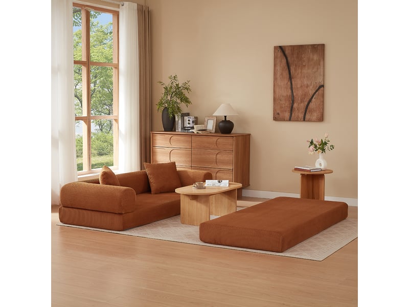  Canapé droit convertible 2 places 195 cm orange, velours, mousse haute densité, sans montage Fay Lum - Conforama E