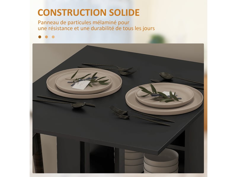  Table de cuisine table de salle à manger pliable amovible 3 étagères 2 abattants design moderne 120 x 60 x 75 cm noir  - Conforama W