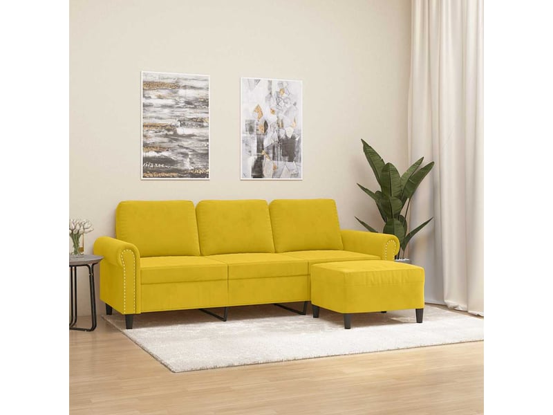  Canapé 3 places, canapé droit fixe avec repose-pieds jaune 180 cm velours shl71913  - Conforama B